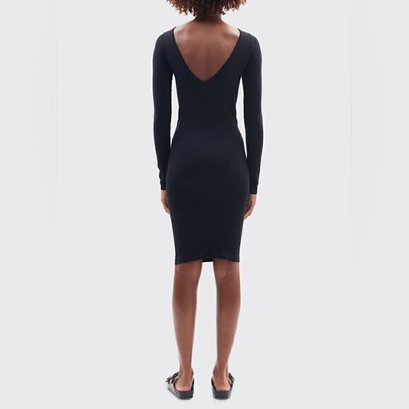 ⭕️ HELMUT LANG Body-Con Dress Black V Back Midi Long Sleeves M/L - Picture 4 of 9